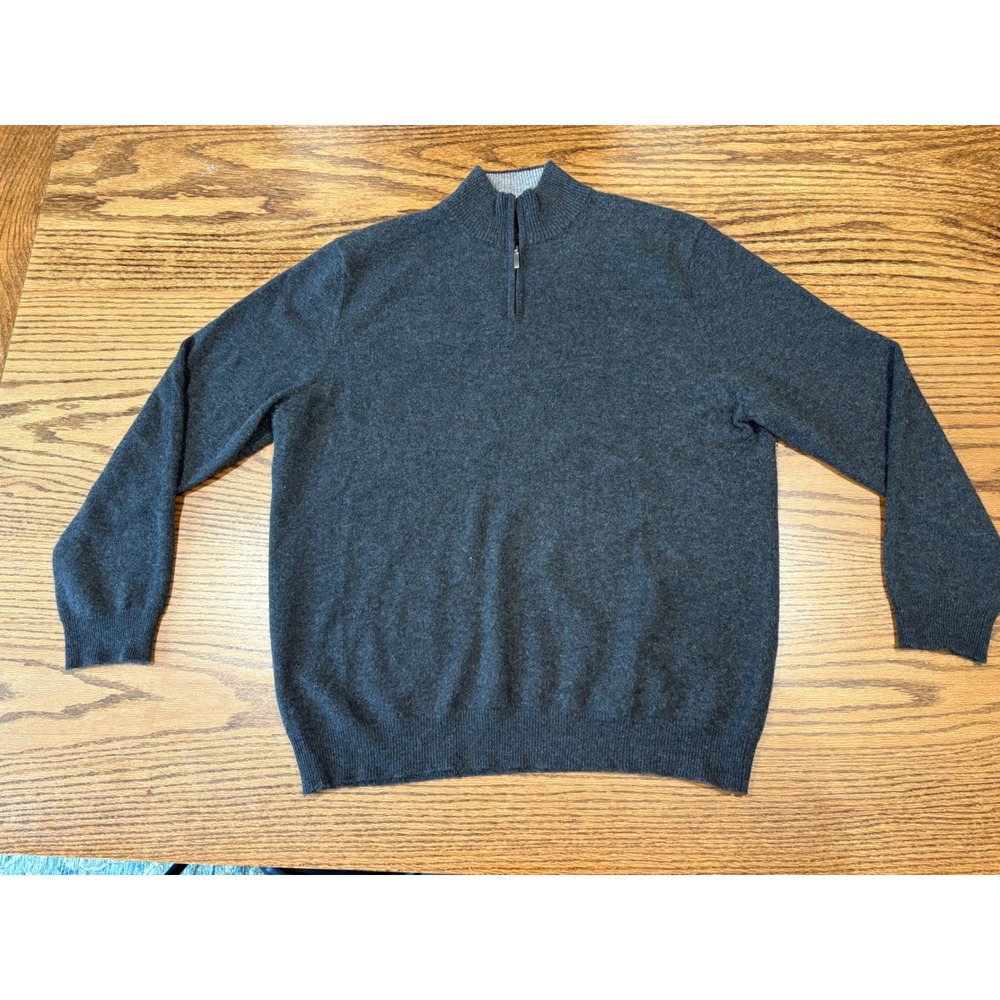 Club Room Luxury Mens XL Cashmere Quarter Zip Sweater Charcoal Gray Pullover